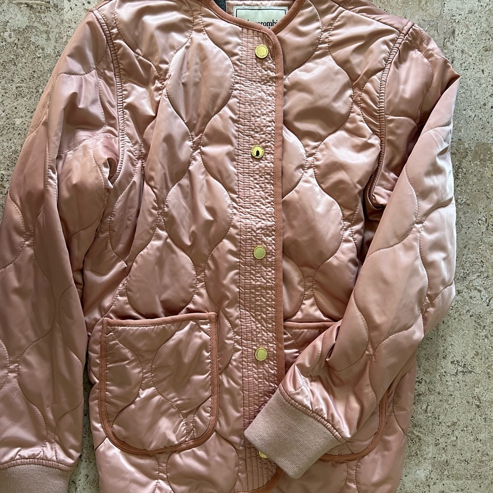 Abercrombie and Fitch quilted bomber jacket pink satin